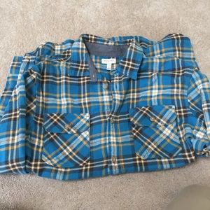Teal and gold flannel - size L